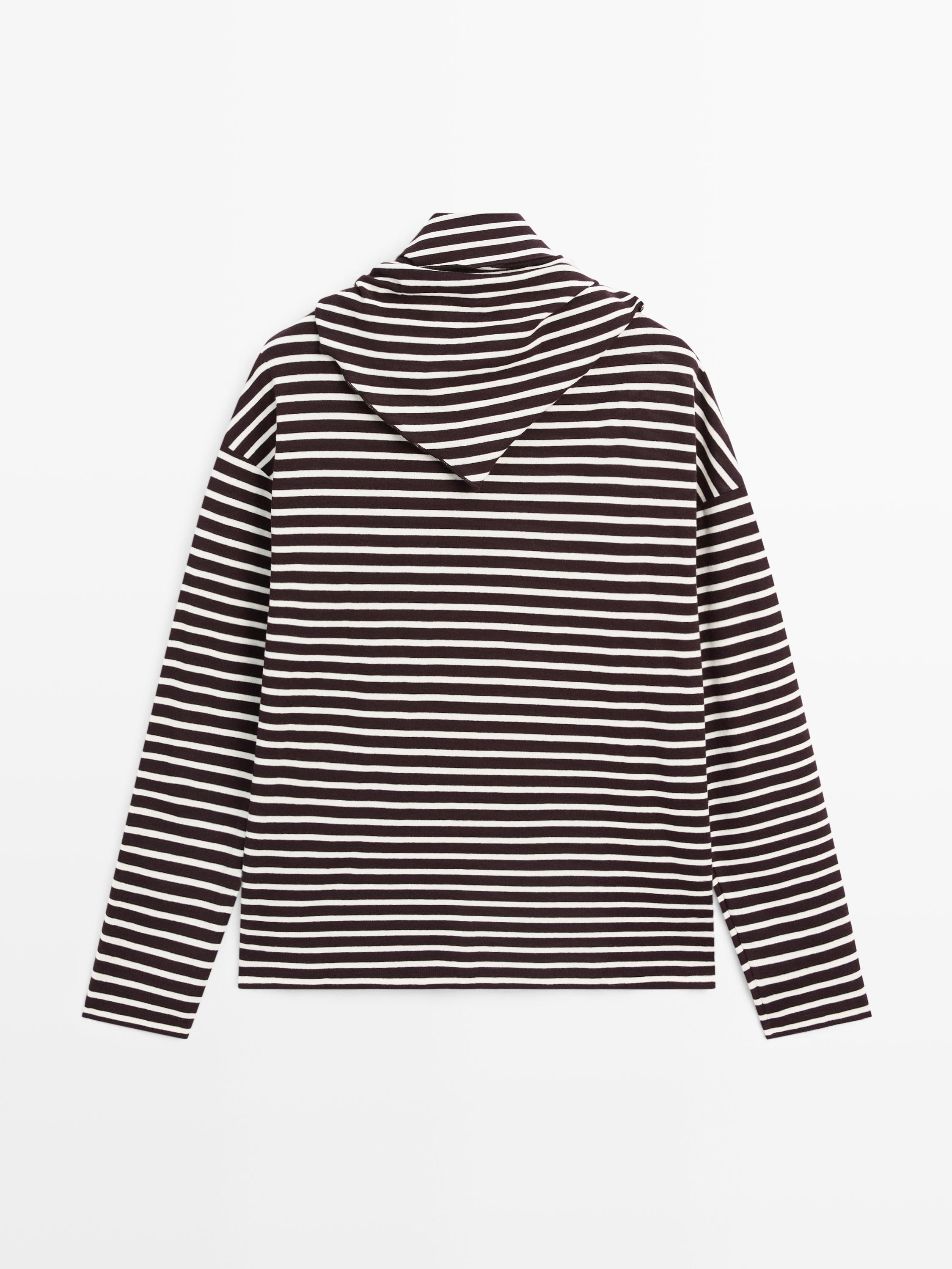 Cotton blend striped T-shirt with scarf detail